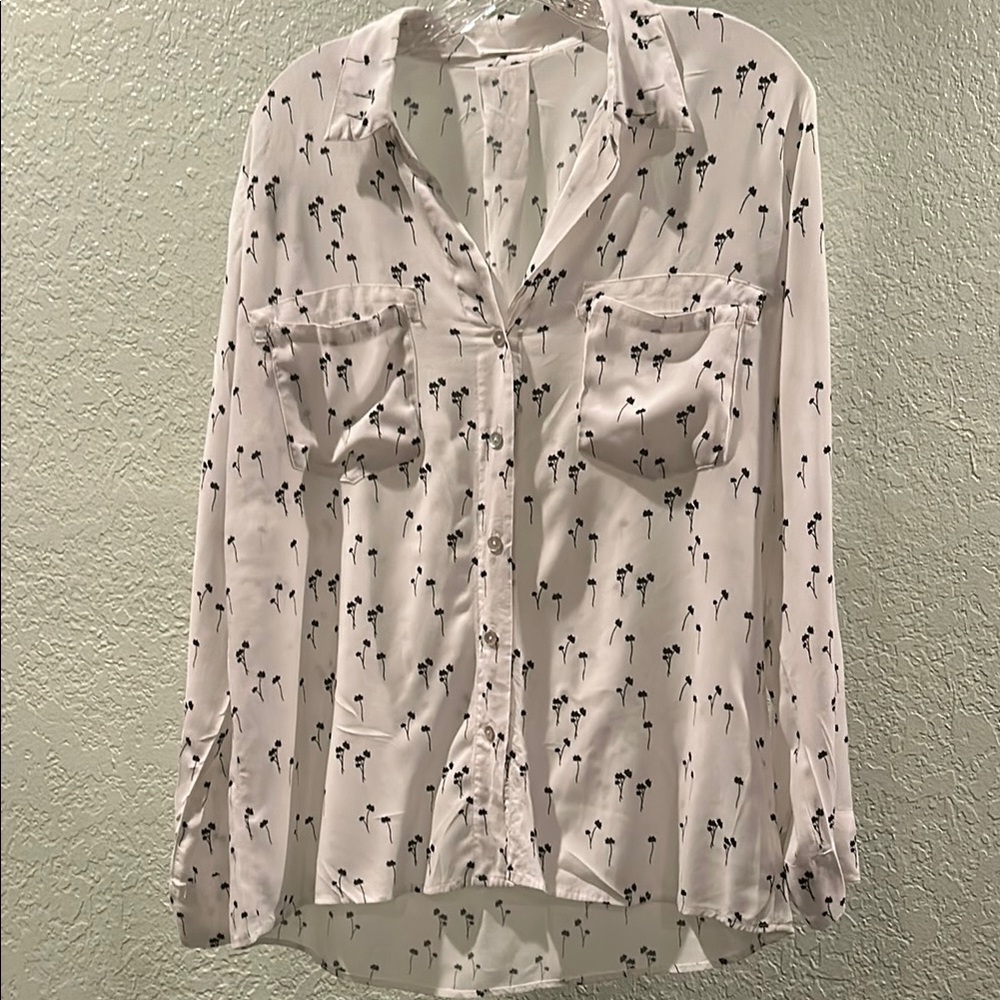 Just Living Cream Long Sleeve Notched Collar Button Down